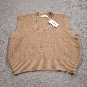 Maple Sweater Vest Womens Large Beige Brown Designer Nylon Acrylic Preppy